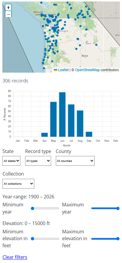Filter panel on a species account page